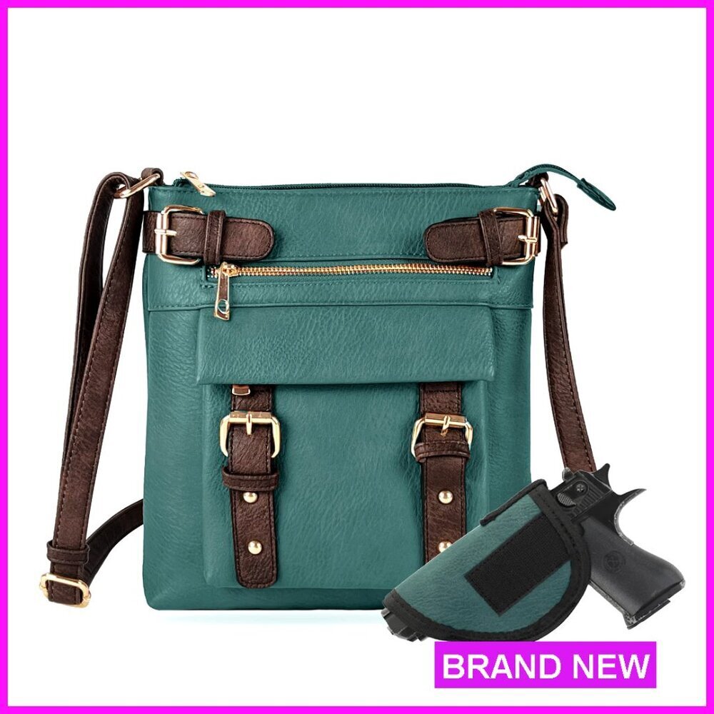 Concealed Carry Crossbody Bag Vegan Leather Lockable Compartment Holster